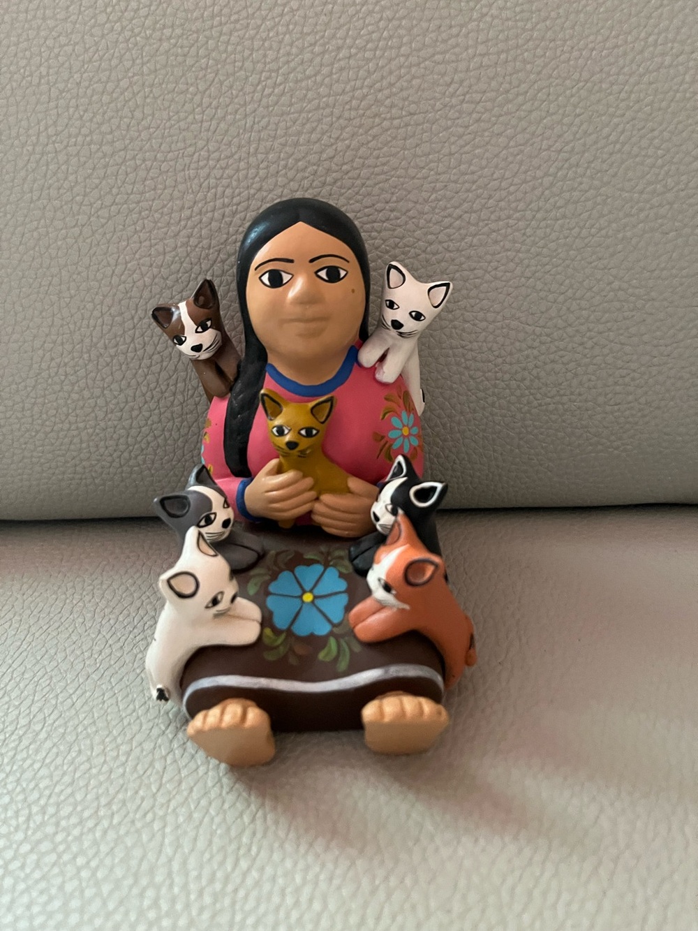 Handcrafted Ceramic Figurine with Cats - Small Pets Decor Made in Peru